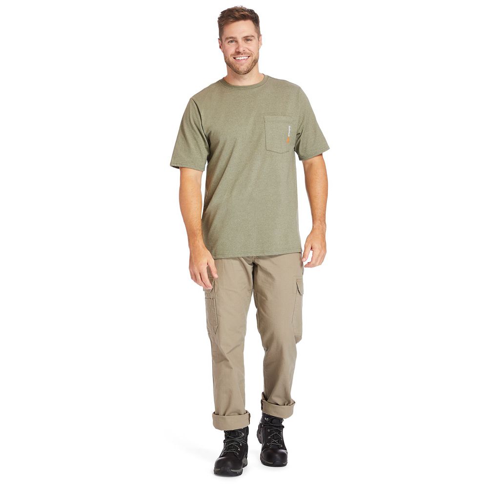 Camisetas Timberland Hombre Pro® Big & Tall Base Plate Short-Sleeve Verde Oliva - Chile WQI-047923